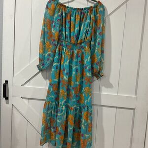 Sofia by Sofia Vergara Teal Floral Long Sleeve Dress
